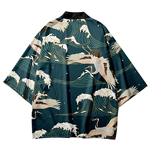HAORUN Japanischer Herren-Kimono-Mantel, lockere Yukata-Oberbekleidung, langer Bademantel, Oberteil, Vintage-Stil, Short-L, Medium von HAORUN