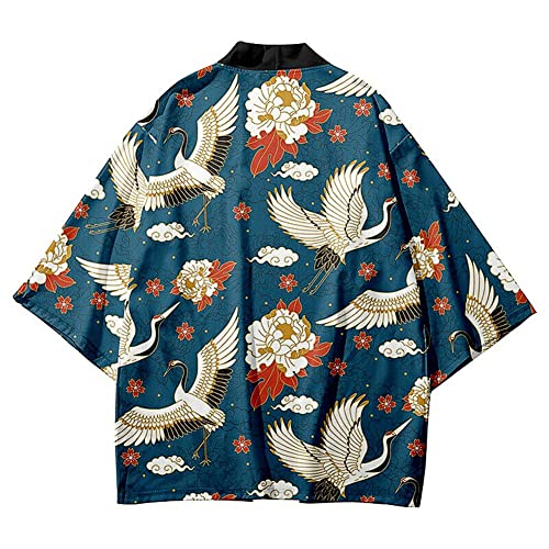 HAORUN Japanischer Herren-Kimono-Mantel, lockere Yukata-Oberbekleidung, langer Bademantel, Oberteil, Vintage-Stil, Short-n, Large von HAORUN