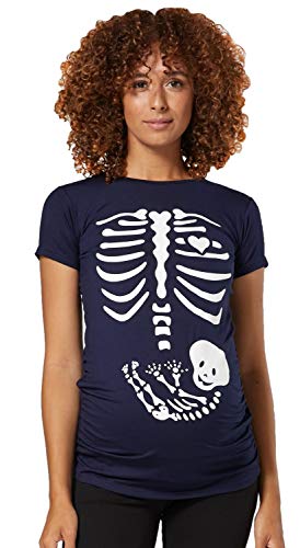 HAPPY MAMA Damen Baby Bauch Skelett T-Shirt Jersey Oberteil für Schwangere. 085p (Marine, 42-44, 2XL) von HAPPY MAMA