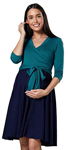 HAPPY MAMA Damen Umstandskleid Stillkleid 3/4 Ärmel 525 (Flaschengrün & Marine, 44-46, 2XL) von HAPPY MAMA