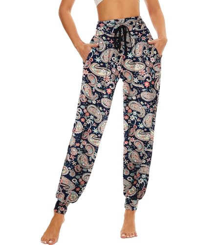 HAPYWER Haremshose Damen Lang für Sport Workout-Yogahose Jogginghose Sommerhose Leicht Weiche Lockere Bequem mit Groß Taschen-S-XXL(Flower59,S) von HAPYWER