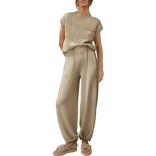 HAQUOS 2-teilige Lounge Outfits für Damen - Mode Jogginganzug Set Sweatshirt Hose Zweiteiler Damen Kapuzenpullover Bequeme Slim mit Taschen Y2K 2023 Trainingsanzug Aesthetic Clothes Loungewear von HAQUOS