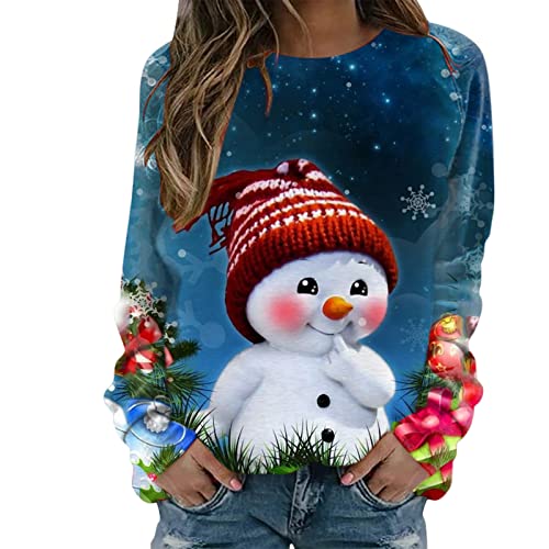 HAQUOS Damen Weihnachts Pullover - Druck Baumwolle Weihnachtspulli Winterpullover Damen Merry Christmas Sweatshirt Sweater Pulli Hässlich Langarm Weihnachten Pullover Weihnachtspulli für Party von HAQUOS