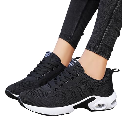 HAQUOS Elegante Turnschuhe für Damen, Frauen Casual Leichte Slip On Halbschuhe Damen Sportschuhe Flache Unterseite Luftkissen Leichte Schnürer Freizeitschuhe Mode Atmungsaktiv Laufschuhe von HAQUOS