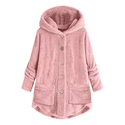 HAQUOS Jacke aus Plüsch für Frauen - GefüTterte Fleecemantel Kuschelig Kawaii Kapuzenjacke Bequeme Cardigan Übergangsjacke Patchwork Übergroße Plüsch Outwears Komfort Dicker Wintermantel Oberteile von HAQUOS