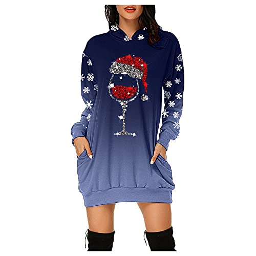 HAQUOS Kleider Für Frauen Weihnachten - Partykleid Dame Mode Sweaterkleider Muster Elegant Sweatshirt Kleider Damen Samt Kleid Damen Weihnachtskleid Große Größe Rot Weihnachtsfrau Midi Kleid von HAQUOS