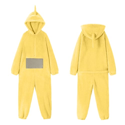 HAQUOS Teletubbies Kostüm Erwachsene Onesie Pyjama Damen Unisex Tier One-Piece Kostüm Cosplay Homewear Fleece Einteiler mit Kapuze Nachtwäsche Party Fancy Dress Homewear Nachtwäsche Party von HAQUOS