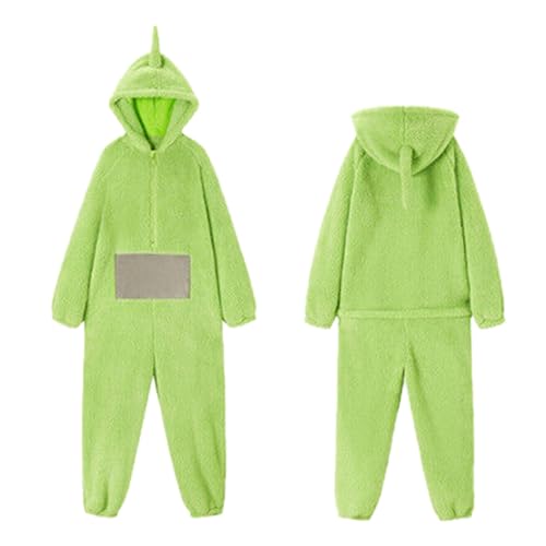 HAQUOS Teletubbies Kostüm Erwachsene Schlafanzug Damen Lang Einteiler Onesie Pyjama Damen Unisex Tier One-Piece Kostüm Cosplay Homewear Fleece Einteiler mit Kapuze Nachtwäsche Party von HAQUOS