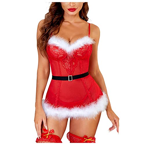 HAQUOS Weihnachten Dessous Set Damen - Nikolaus Dessous Frauen Festival Spitze Reizwäsche Bodydoll Weihnachten Cosplay Women Robe Sleepkleidun Erotik Reizwäsche Frau Weihnachtsmann Nachtwäsche von HAQUOS