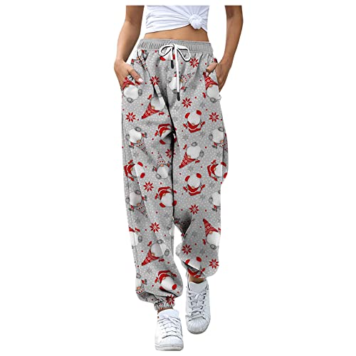 HAQUOS Weihnachtshose Damen - Freizeithose Luftig Freizeithosen Print Weihnachten Damen Jogginghose Lange Sweathose Outdoorhose Frauen Damen Thermoleggings Laufhose Festliche Geschenk Mädchen von HAQUOS