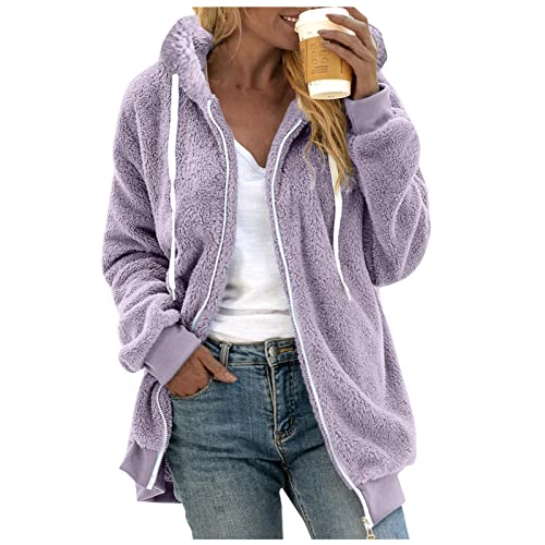 Hoodie Damen Oversize PlüSchjacke - Herbst Mode 2023 Basic Kurzmantel Kuschelig Kawaii Kapuzenjacke Bequeme Übergangsjacke Patchwork Übergroße Plüsch Outdoor mantel Weicher Temperament Fleecemantel von HAQUOS