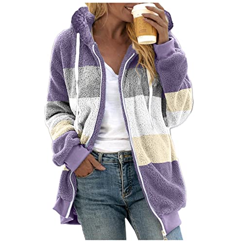 Hoodie Damen Oversize PlüSchjacke - Winterjacke mit Taschen Kuschelig Kawaii Kapuzenjacke Reißverschluss Outwear Pullover Fleece mit Tasche Outdoor mantel Kapuze Weicher Lockerer Damenmantel von HAQUOS