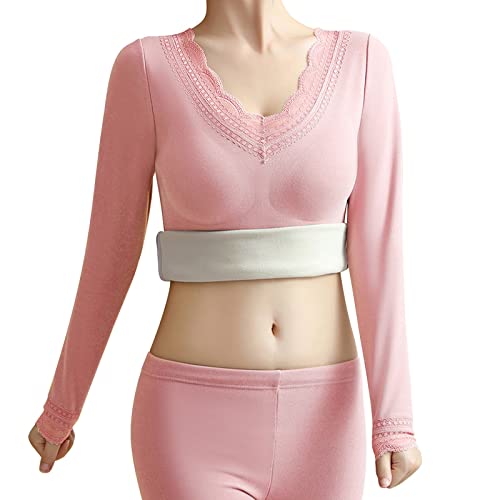 Nahtlose Thermo-Unterwäsche deutschem Samt für Damen, einfarbig, schmaler Unterteil, Oberbekleidung, dick, warm, mit langen Ärmeln, Oberteil mit Brustpolster Sportkleidung Set Fleece Ski Damen709 von HAQUOS