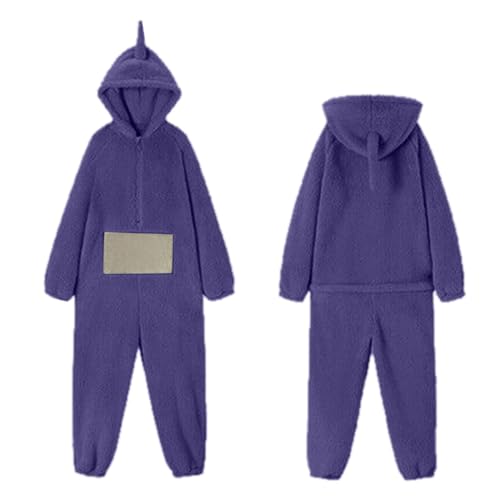 HAQUOS Teletubbies Kostüm Erwachsene Onesie Pyjama Damen Unisex Tier One-Piece Kostüm Cosplay Homewear Fleece Einteiler mit Kapuze Nachtwäsche Party Fancy Dress Hoodie Damen Hoodie von HAQUOS