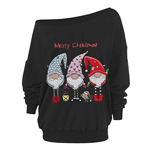 Tshirt Damen Weihnachtspullover - Winter Lustige Sweatshirt Weihnachten Oberteile Langarm Pullover Große Größe Langarmshirt Streetwear Elegant Slim Fit Weihnachtsbluse Weihnachtspulli Basic Shirt von HAQUOS