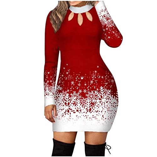 Weihnachten Party Kleider Damen - Miss Santa Claus Kostüm Sweaterkleider Muster Elegant Adventskalender Elfen Kostüm Weihnachtspullover Pulli Weihnachtskleid Damen Sexy Kleid Herbst und Winter von HAQUOS