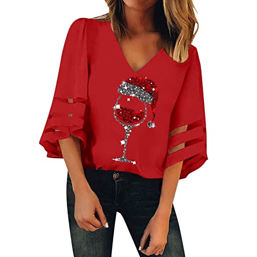 Weihnachts Tshirt Damen - Leinen Oberteile Lustiges Frauen Langarmshirt Lose Bluse Tops Mode Damenbluse Langarmshirt Streetwear Weihnachtsmotiv Oberteile Weihnachtspullover mit Komisch gedruckt von HAQUOS