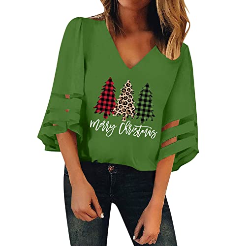 Weihnachts Tshirt Damen - Leinen Oberteile Lustiges Frauen Langarmshirt Lose Bluse Tops Mode Damenbluse Langarmshirt Streetwear Weihnachtsmotiv Oberteile Weihnachtspullover mit Komisch gedruckt von HAQUOS