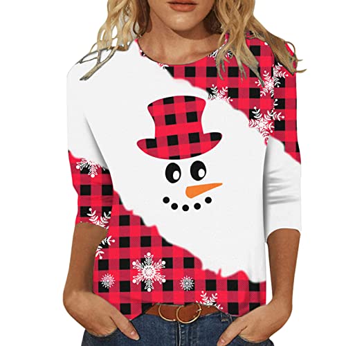 Weihnachtsbluse Damen - Lustig Rudolph Rentier Elfe Shirt Elegant 3/4 arm Blusen Mode Damenbluse Festliche Oberteile Pulli Elegant Slim Fit Weihnachtsbluse Weihnachtspullover mit Komisch gedruckt von HAQUOS