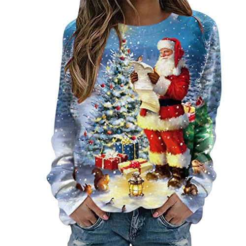 Weihnachtspullover Damen Led - Weicher Pullover Weihnachtsmann Winterpullover Damen Merry Christmas Sweatshirt Weihnachtsparty Oberteile Weihnachtspulli Teenager Mädchen Damen Löwenzahn Sweatshirt von HAQUOS