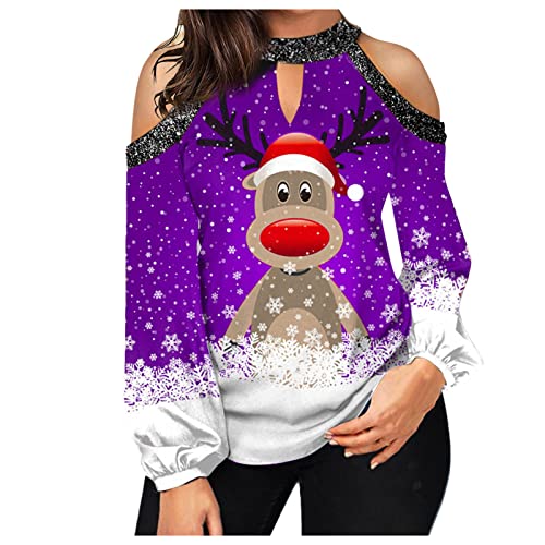 weihnachtsshirt Damen - Lustig Rudolph Rentier Elfe Shirt Frauen Langarmshirt Lose Bluse Tops Merry Christmas Sweater Langarmshirt Streetwear Mode Damenblusen Langarm Mode Fließend Tops Oberteil von HAQUOS