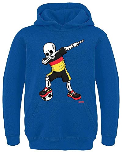 HARIZ Deutschland Hoodie Kinder Trikot Fussball Dab Skelett fußball Geschenke für Jungs Royal Blau 140 von HARIZ