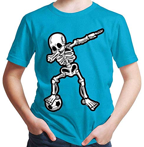 HARIZ Jungen T-Shirt Dab Skelett mit Fussball Dab Teenager Dance Weihnachten Plus Geschenkkarten Azur Blau 104/3-4 Jahre von HARIZ