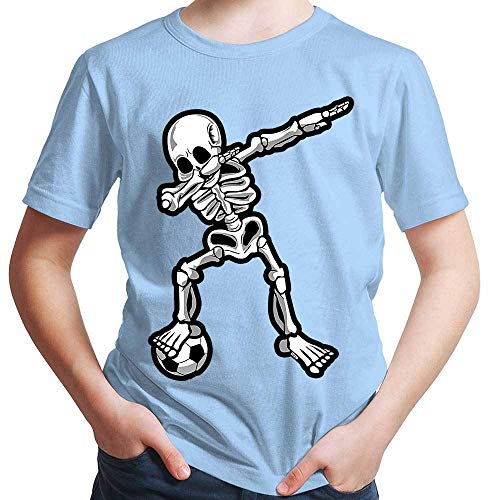 HARIZ Jungen T-Shirt Dab Skelett mit Fussball Dab Teenager Dance Weihnachten Plus Geschenkkarten Himmel Blau 140/9-11 Jahre von HARIZ