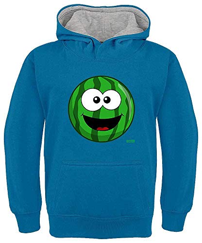 HARIZ Kinder Hoodie Kapuzenpullover Kontrast Melone Lachend Früchte Bunt Plus Geschenkkarten Royal Blau/Hell Grau 152/12-13 Jahre von HARIZ