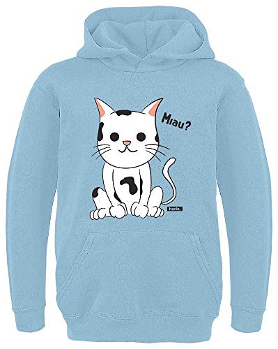 HARIZ Kinder Hoodie Lustige Katze Tiere Kindergarten Inkl. Geschenk Karte Himmel Blau 164/14-15 Jahre von HARIZ