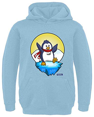 HARIZ Kinder Hoodie Pinguin Schal Fröhlich Tiere Kindergarten Inkl. Geschenk Karte Himmel Blau 116/5-6 Jahre von HARIZ