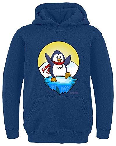 HARIZ Kinder Hoodie Pinguin Schal Fröhlich Tiere Kindergarten Inkl. Geschenk Karte Navy Blau 140/9-11 Jahre von HARIZ