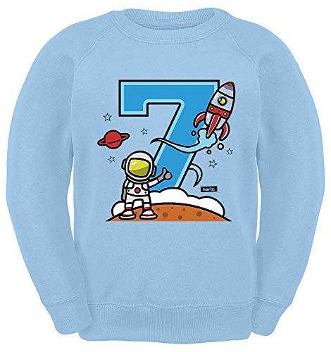 HARIZ Kinder Sweater Astronaut Rakete 7 Geburtstag Kinder Geschenkidee Plus Geschenkkarten Himmel Blau 128/7-8 Jahre von HARIZ