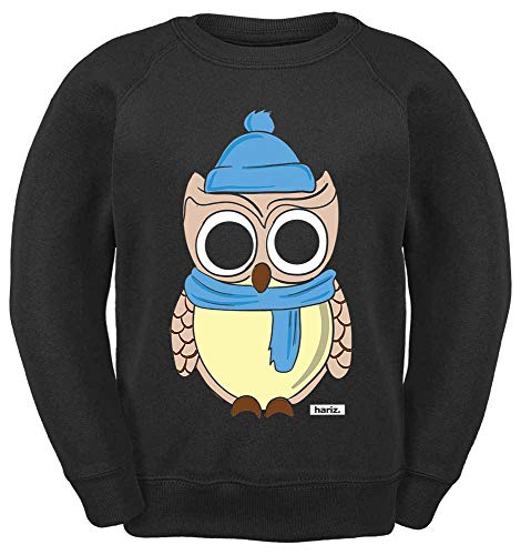 HARIZ Kinder Sweater Eule Mit Schal Tiere Zoo Inkl. Geschenk Karte Schwarz 128/7-8 Jahre von HARIZ