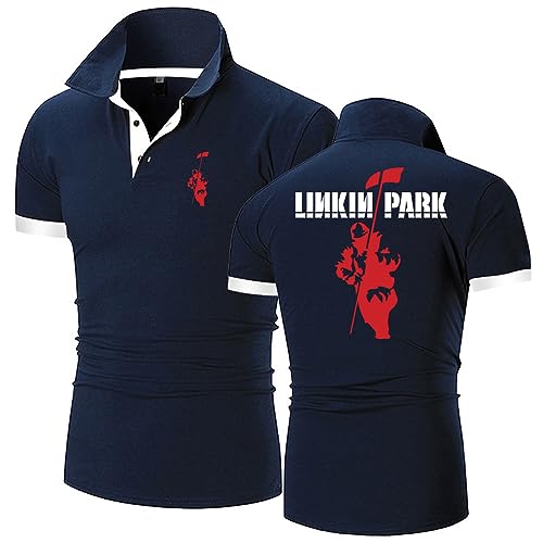 Herrenmode-Polo-T-Shirts für Linkin Park, atmungsaktives Golf-Shirt, Sport, schnell trocknend, kurzärmelig, lässig, Arbeit, Polo, Teenager, Sommer, Tennis-T-Shirt,Blue-4XL von HARLSO