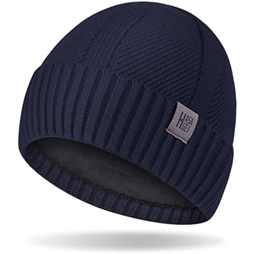 HASAGEI Mütze Herren Damen Thermo Strickmütze Winter Beanie Mütze mit Fleece Warmfutter Wintermütze Modern Weich Elastisch Fleece Mütze für Outdoor Sport Shoppen Dating Laufen Skifahren (Blau) von HASAGEI