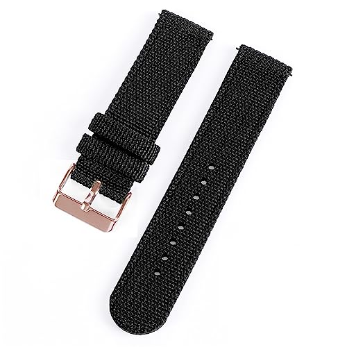 HASMI 18 mm 20 mm 22 mm 24 mm Nylon-Canvas-Uhrenarmband, gewebter weicher Gürtel, universelles Armband, kompatibel for Sport-Schnellverschluss-Armband for Herren und Damen (Color : Black-rose gold, von HASMI