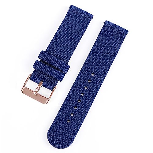 HASMI 18 mm 20 mm 22 mm 24 mm Nylon-Canvas-Uhrenarmband, gewebter weicher Gürtel, universelles Armband, kompatibel for Sport-Schnellverschluss-Armband for Herren und Damen (Color : Blue-rose gold, S von HASMI