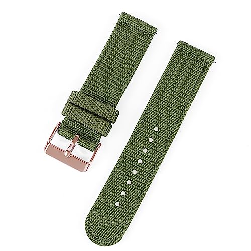 HASMI 18 mm 20 mm 22 mm 24 mm Nylon-Canvas-Uhrenarmband, gewebter weicher Gürtel, universelles Armband, kompatibel for Sport-Schnellverschluss-Armband for Herren und Damen (Color : Green-rose gold, von HASMI