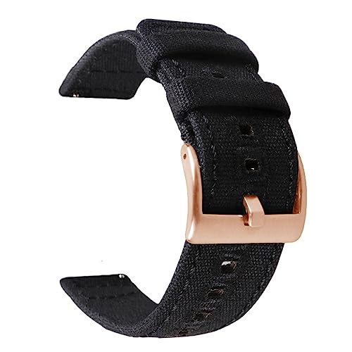 HASMI 18 mm 20 mm 22 mm geflochtenes Canvas-Armband kompatibel for Samsung Galaxy Watch 3/4 40 mm 44 mm klassisches 46 mm 42 mm Schnellverschluss-Armband kompatibel for Germin (Color : Black rose gol von HASMI