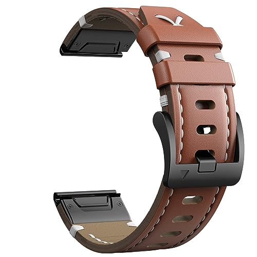 HASMI Kompatibel for 26-mm-Armband, kompatibel for Garmin Fenix ​​7X/6X Pro/6X/5X/5X Plus, echtes Lederarmband, 22 mm, kompatibel for Fenix ​​6/6 Pro/5/7 Band (Color : Brown1, Size : 26mm) von HASMI