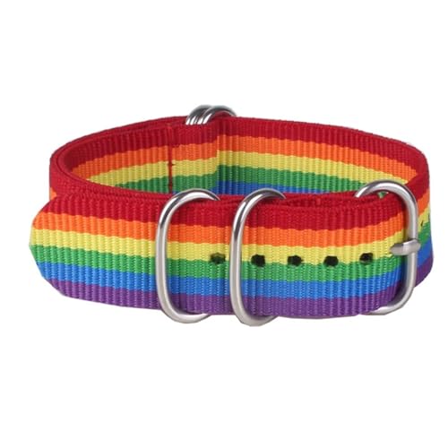 HASMI Kompatible 16/18/20/22/24 mm Cambo Stripe Woven Ring Schnalle Armband Uhrenarmbänder Armbanduhr Band Uhren (Color : Rainbow, Size : 20mm) von HASMI