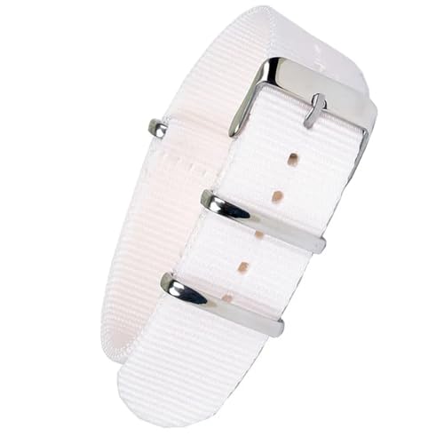 HASMI Kompatibles einfarbiges Armband, Armbanduhrenarmband, Edelstahl-Schnalle, Stoff, braun, rot, schwarz, Nylonband, 22 mm, 18 mm, 20 mm (Color : Wit, Size : 22mm) von HASMI