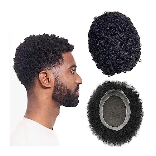 Herren Haarteil Afro-Locken-Toupet for Männer, französische Spitze und PU-Basis, Systemeinheit for lockiges Haar, langlebige männliche Haarprothese, mittlere Dichte, indisches Echthaar, Herren-Haartei von HASMI