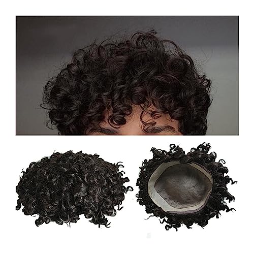 Herren Haarteil Afro-Toupet for Männer, tiefes, lockiges Haarteil, feines Mono und NPU um die Basis, Herren-Kapillarprothese, natürliche menschliche Haarsysteme Toupet für Männer (Color : 6mm Wave 1B von HASMI