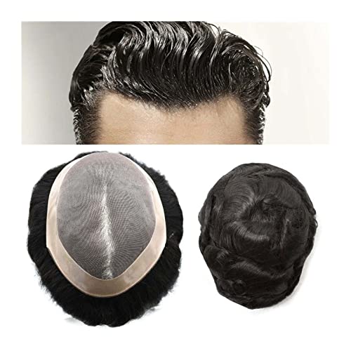 Herren Haarteil Fine Mono Mens Toupee 6" Remy Hair Poly Skin Hair Replacement System 120% Dichte Langlebiges PU-Monofilament-Perücke-Haarteil for Männer Toupet für Männer (Color : 6 inches, Size : 6 von HASMI