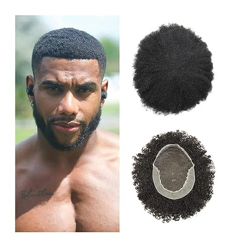 Herren Haarteil Lace Front Curly Men Hair System Bequeme Afro-Männerhaarprothese Gebleichte Knoten Französisches Spitzenoberteil und dünne PU-Hautumfangs-Echthaarteile Toupet für Männer (Color : 6 IN von HASMI