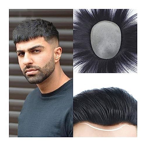 Herren Haarteil Toupet for Männer, dünne Haut, V-förmige PU-Basis, Haarteile for Männer, glattes Echthaar, Herren-Toupet, natürliches schwarzes Haarersatzsystem Toupet für Männer (Size : 15x22cm) von HASMI