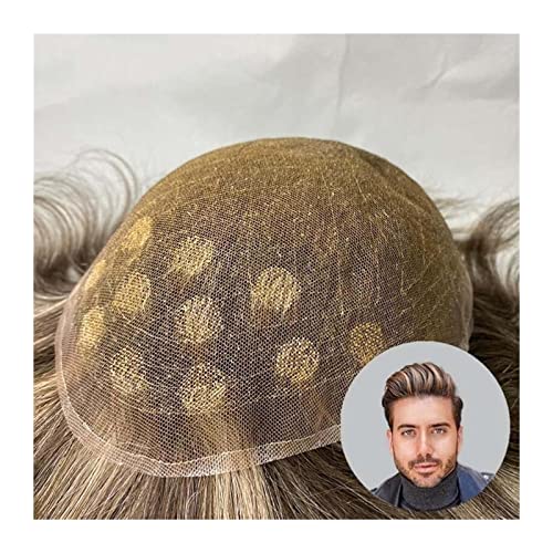 Herren Haarteil Toupet for Männer Echthaarteile Männerhaarprothese Superweiches und atmungsaktives Haarersatzsystem mit voller Spitze for Männer Toupet für Männer (Color : Color 4 and 613 110%, Size von HASMI