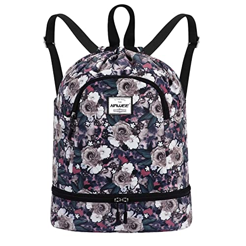 HAWEE Wasserdicht Kordelzug Rucksack mit Innentasche Groß Turnbeutel Kordelzug Tagesrucksack Tunnelzug Tasche Sporttasche Unisex für Frauen Männer Reise Alltag Schule Outdoor Yoga Schwimmen Strand von HAWEE